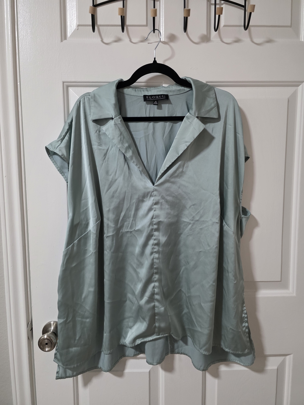 Eloquii Sage Satin Notch Collar Top Size 20
